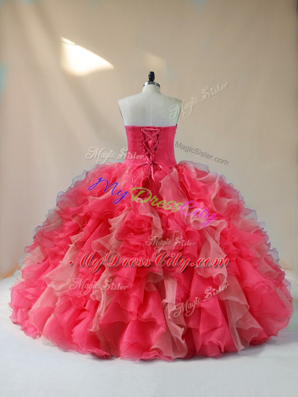 Admirable Multi-color Organza Lace Up Sweetheart Sleeveless Floor Length Ball Gown Prom Dress Beading and Ruffles