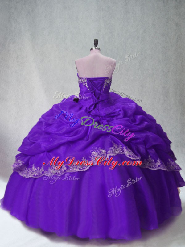 Graceful Beading and Appliques and Pick Ups Quinceanera Dresses Purple Lace Up Sleeveless Floor Length