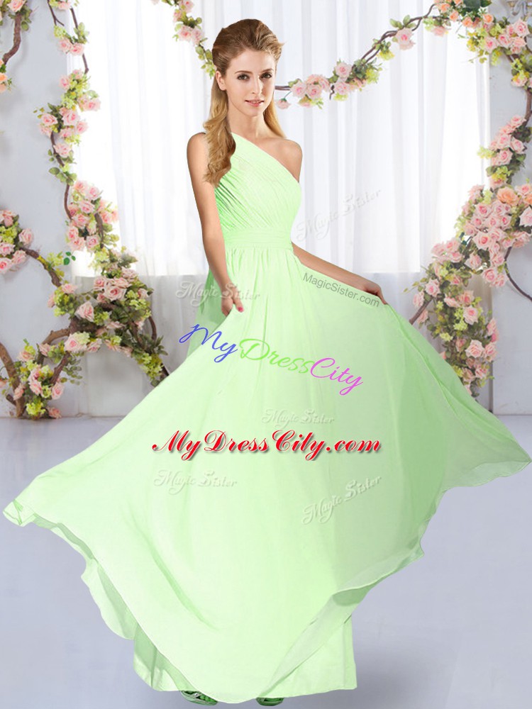 Best Selling Floor Length Yellow Green Bridesmaids Dress One Shoulder Sleeveless Lace Up