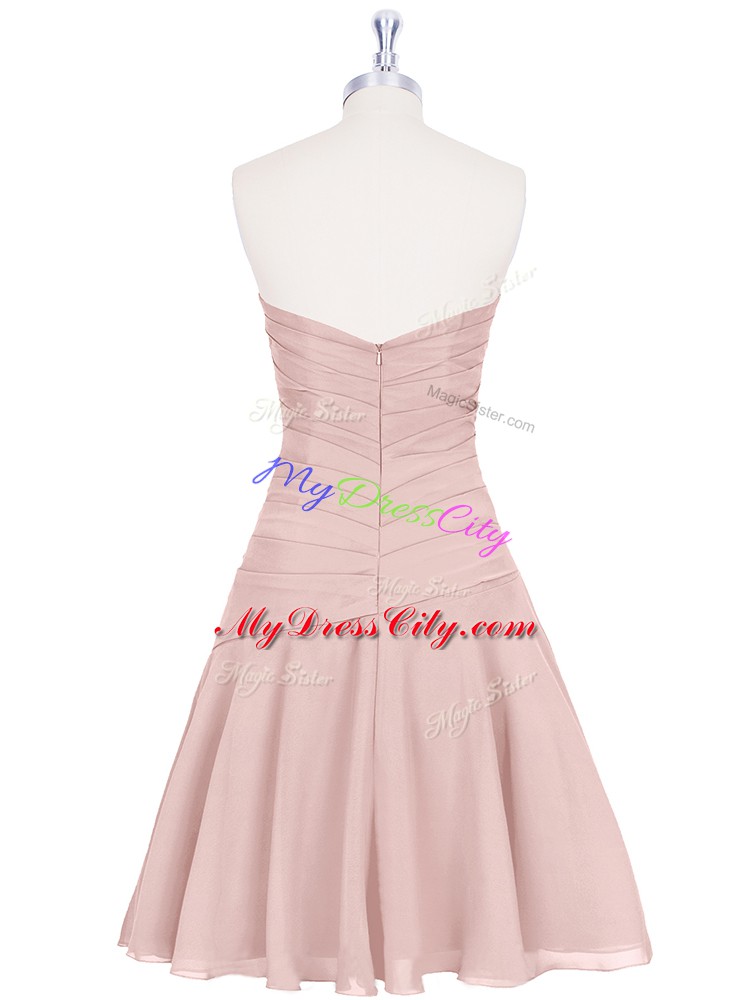 Pink Zipper Evening Dress Ruching and Pleated Sleeveless Mini Length