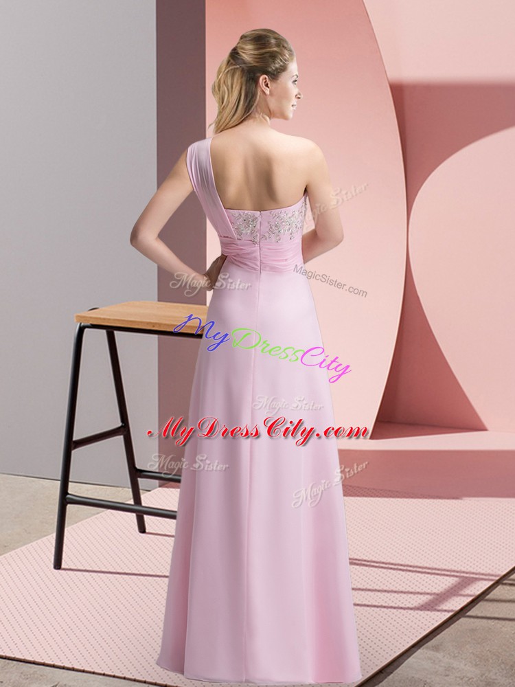 Spectacular Baby Pink Chiffon Zipper Prom Gown Sleeveless Floor Length Beading and Appliques