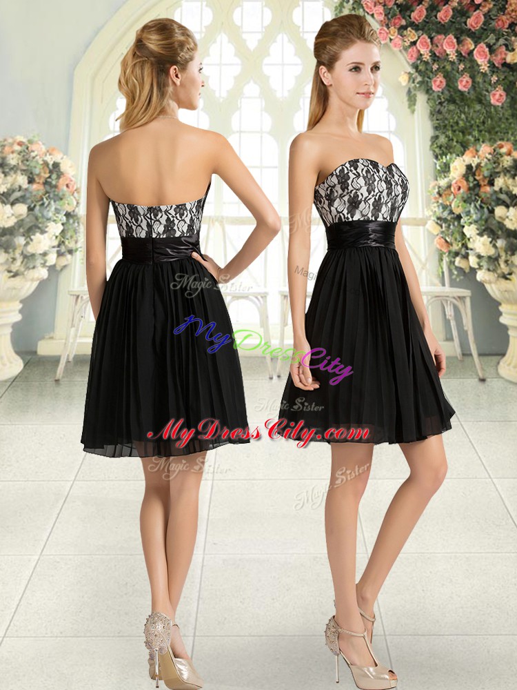 Trendy Black Empire Chiffon Sweetheart Sleeveless Lace Mini Length Zipper Prom Party Dress