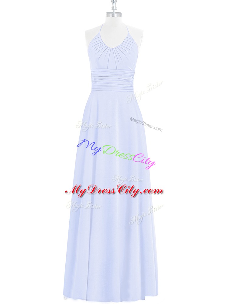 Glamorous Baby Blue Column/Sheath Chiffon Halter Top Sleeveless Ruching Floor Length Zipper Prom Evening Gown