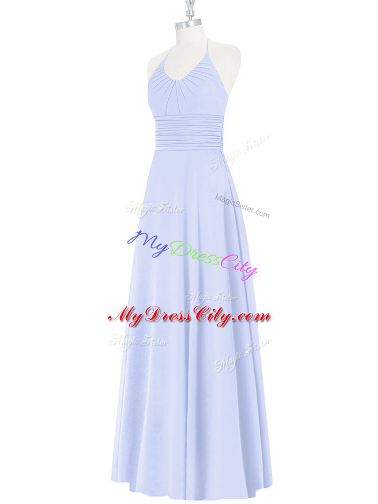 Glamorous Baby Blue Column/Sheath Chiffon Halter Top Sleeveless Ruching Floor Length Zipper Prom Evening Gown