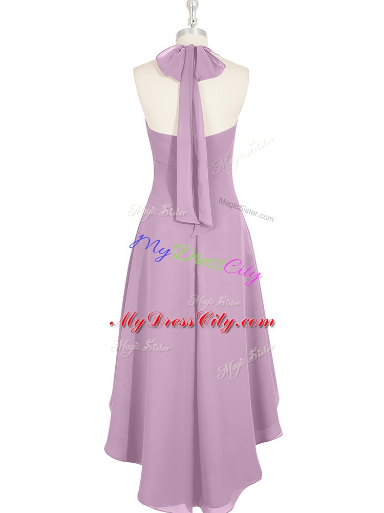 Lilac Sleeveless Ruching High Low Prom Dresses