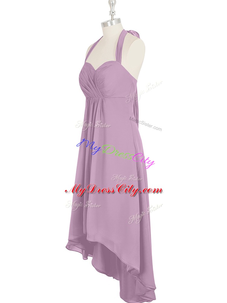 Lilac Sleeveless Ruching High Low Prom Dresses