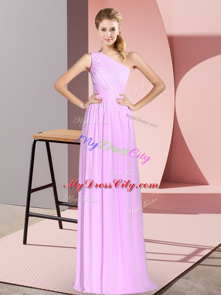 Custom Fit Lilac Sleeveless Ruching Floor Length Homecoming Dress