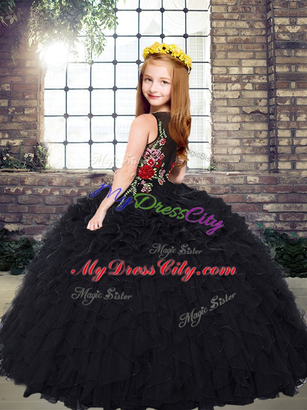 Lovely Black Sleeveless Organza Zipper Little Girls Pageant Gowns for Party and Wedding Party