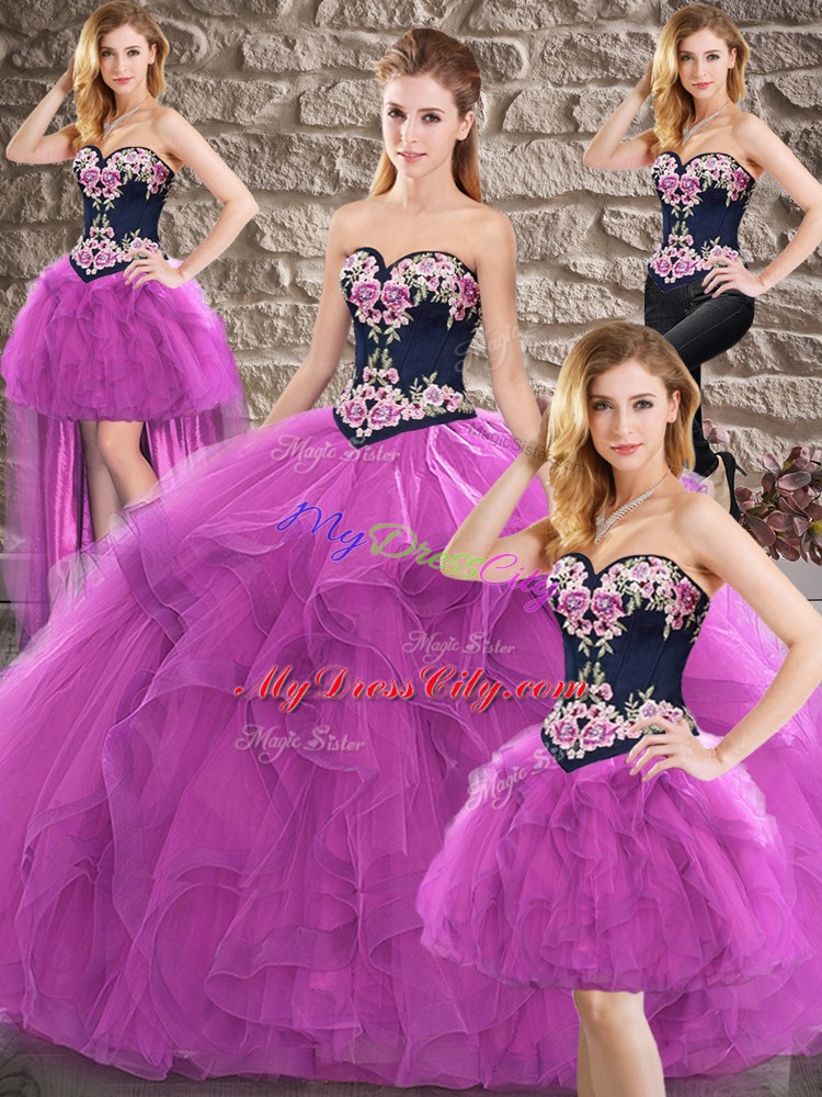Cute Purple Sweet 16 Dress Sweet 16 and Quinceanera with Beading and Embroidery Sweetheart Sleeveless Lace Up