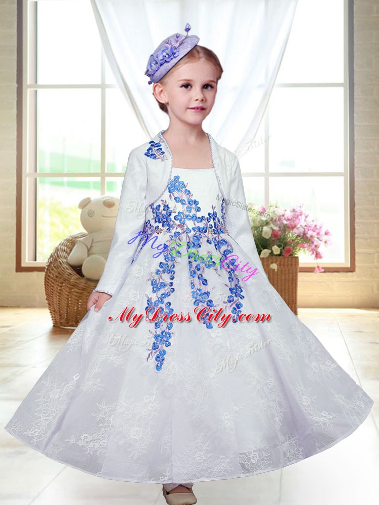 Beautiful Sleeveless Zipper Ankle Length Embroidery Flower Girl Dress