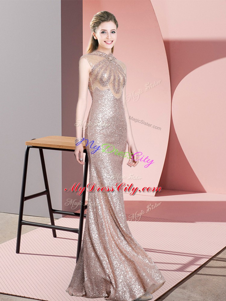 Classical Floor Length Mermaid Sleeveless Baby Pink Prom Party Dress