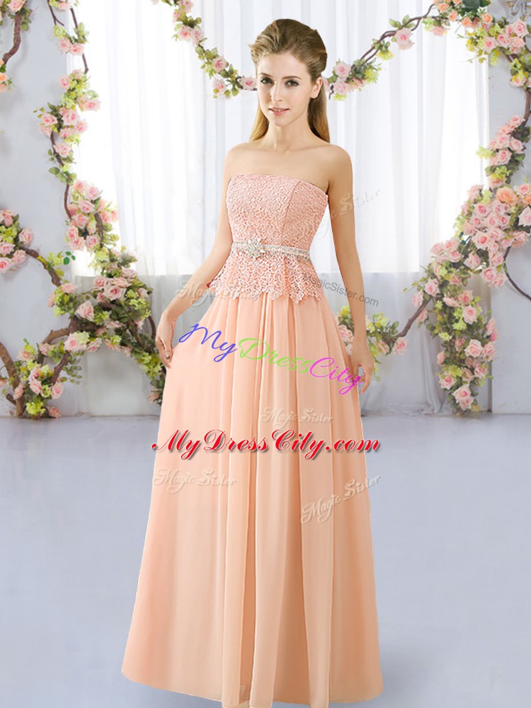 Luxurious Peach Sleeveless Chiffon Lace Up Court Dresses for Sweet 16 for Prom and Party and Wedding Party