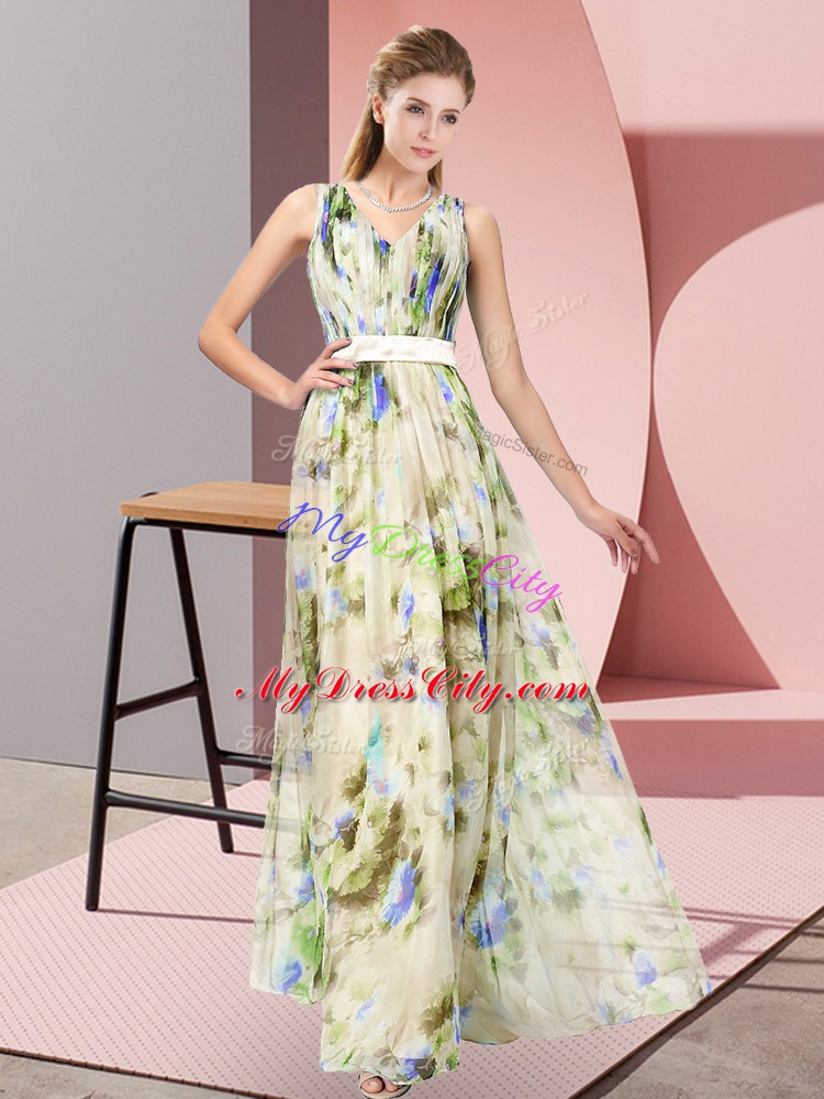 Sleeveless Zipper Floor Length Pattern Prom Gown