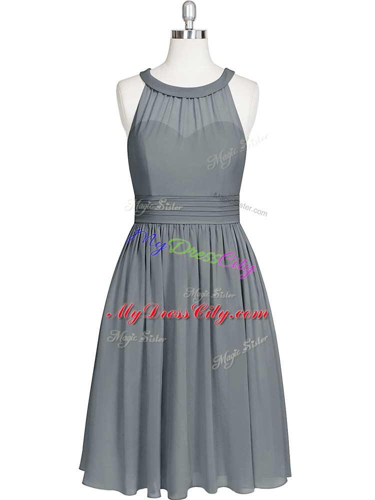 Cheap Grey Sleeveless Chiffon Zipper Prom Dresses for Prom and Party and Military Ball