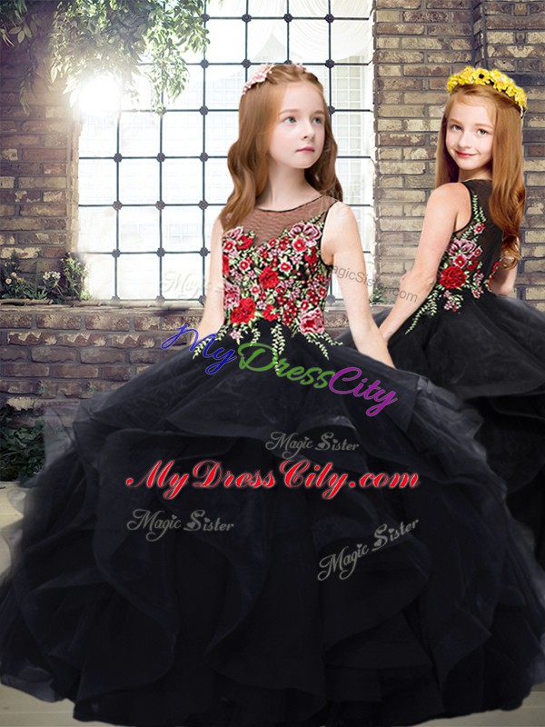 Custom Made Floor Length Black Sweet 16 Dress Bateau Sleeveless Lace Up