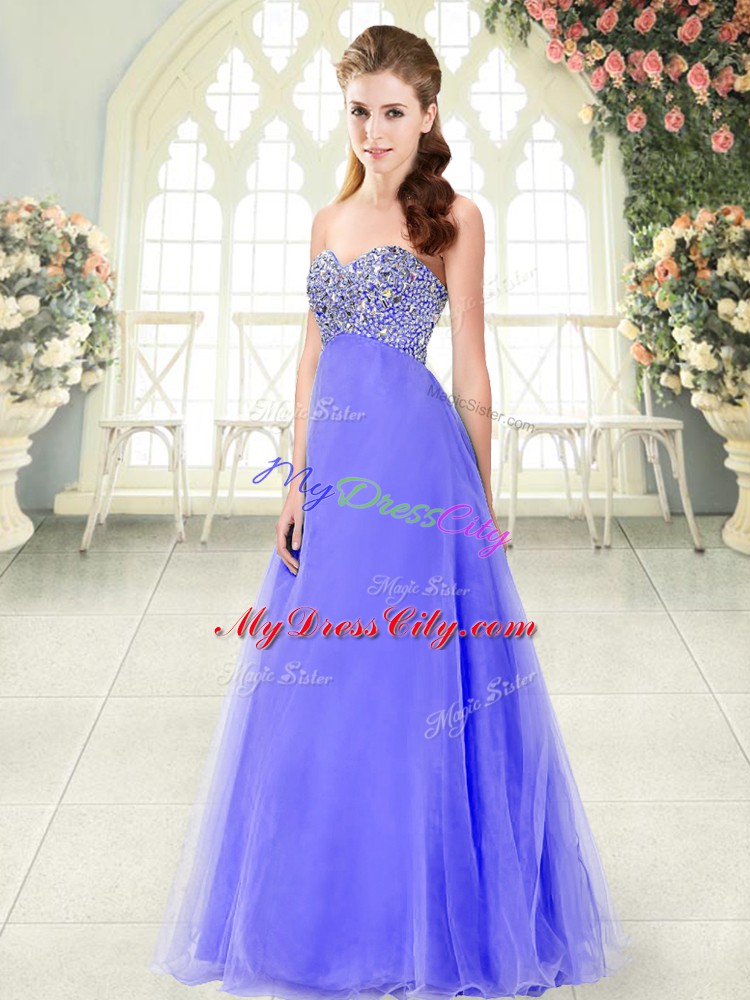 Designer Lavender Sweetheart Neckline Beading Prom Dress Sleeveless Lace Up