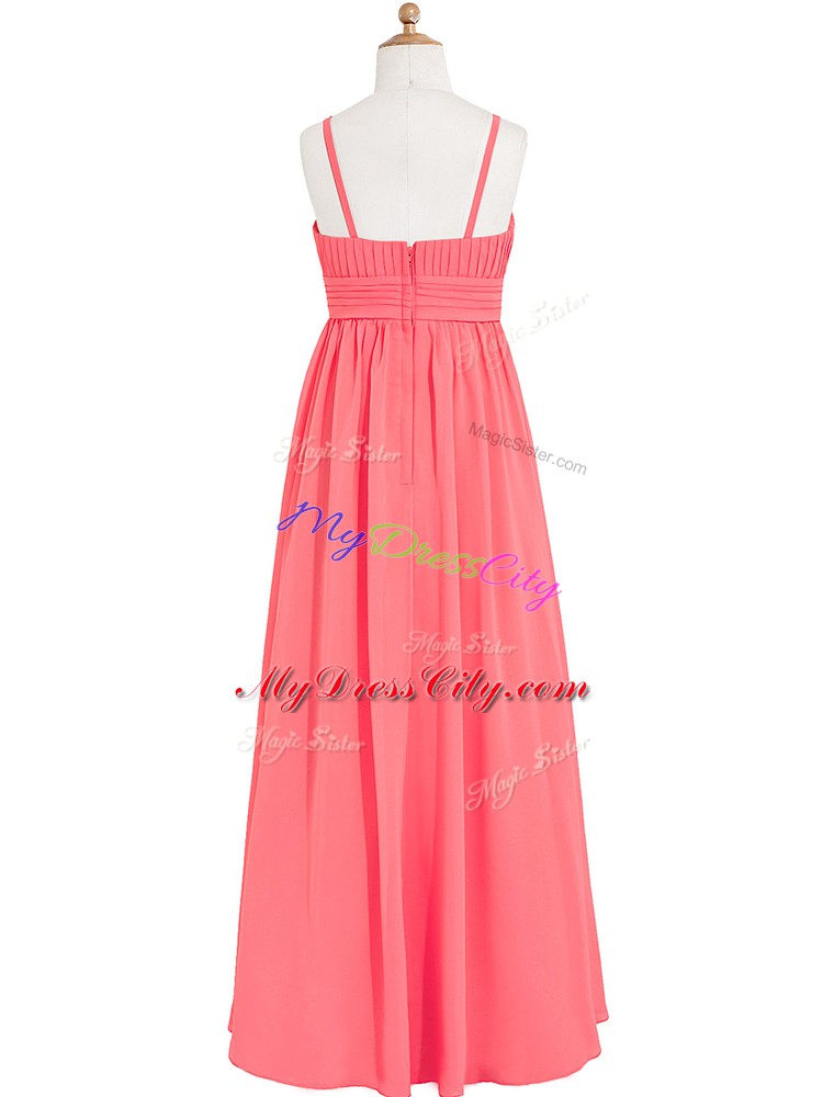 Chiffon Sleeveless Floor Length Dress for Prom and Pleated and Hand Made Flower