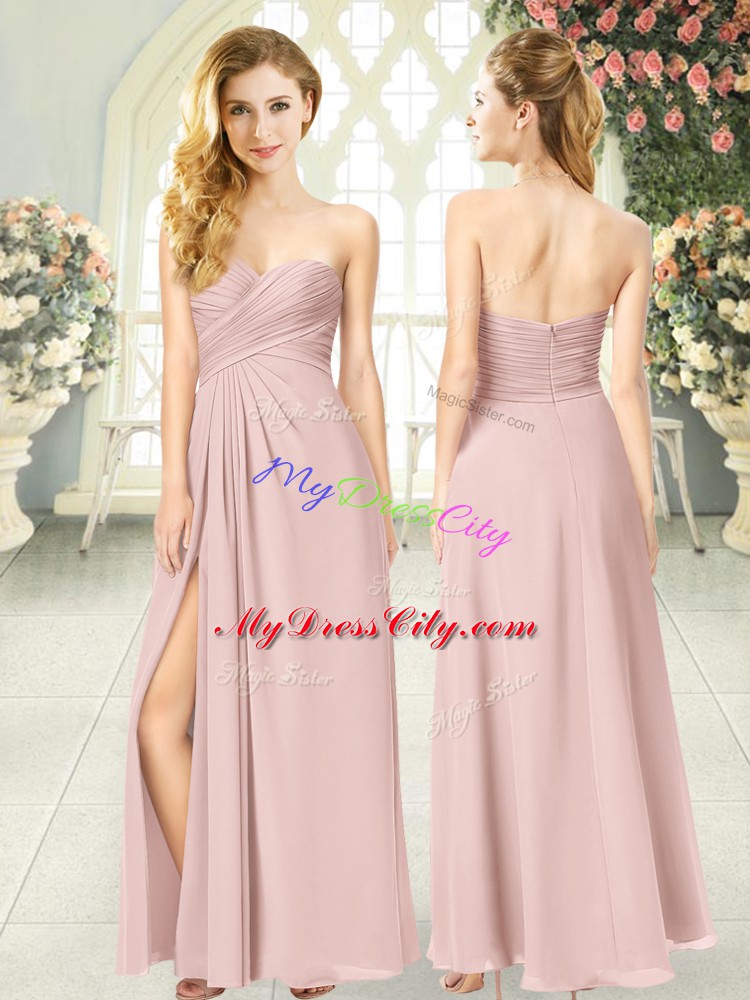 Pink Empire Sweetheart Sleeveless Chiffon Floor Length Zipper Ruching Formal Dresses