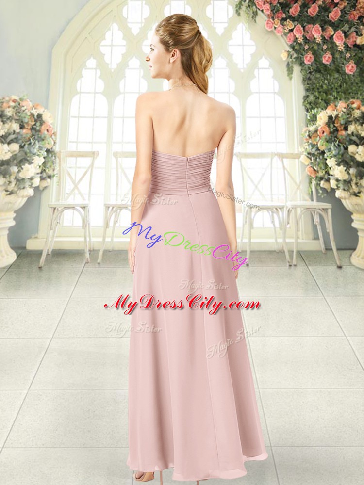 Pink Empire Sweetheart Sleeveless Chiffon Floor Length Zipper Ruching Formal Dresses