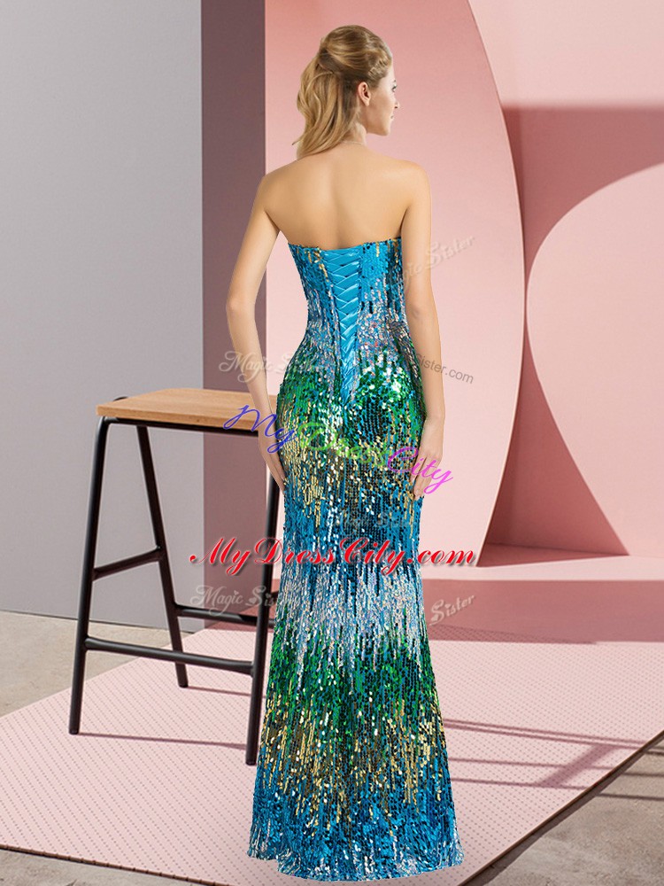 Decent Multi-color Column/Sheath Sequins Lace Up Sleeveless Floor Length