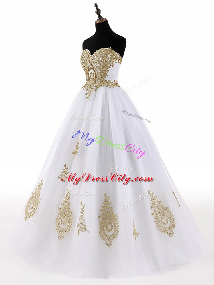 White Lace Up Sweet 16 Dresses Beading and Appliques Sleeveless Floor Length
