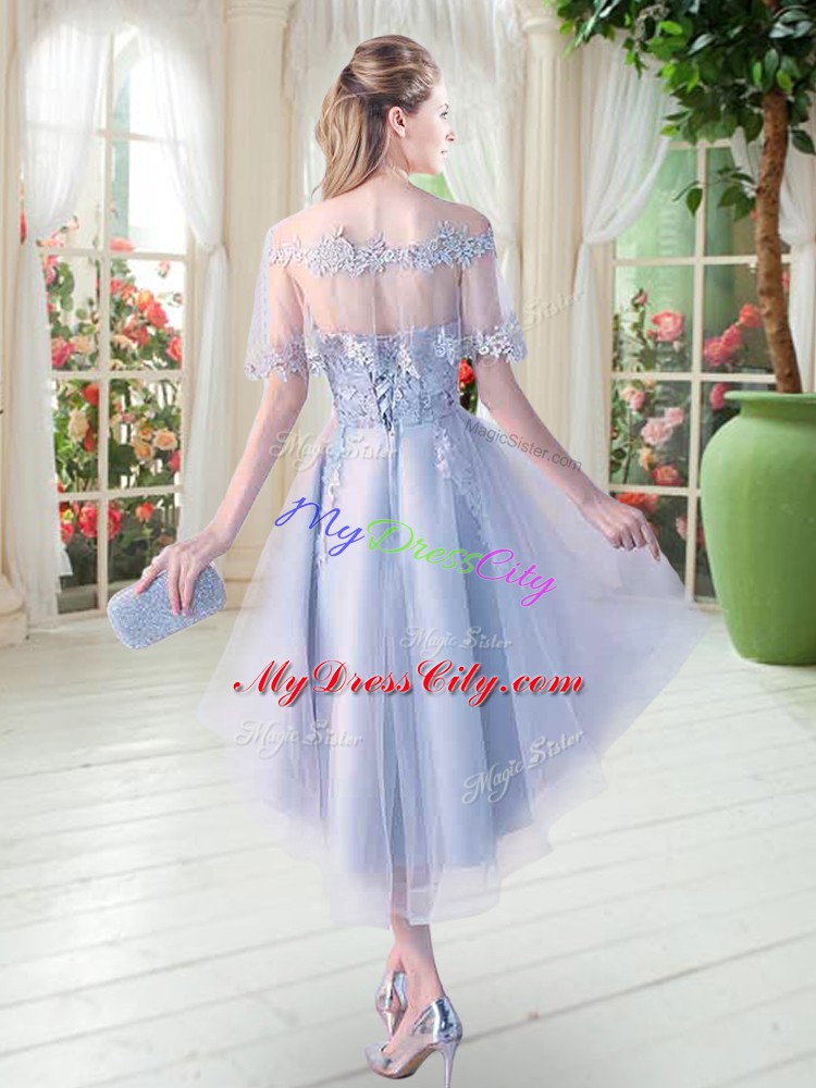 Light Blue Prom Dress Prom and Party with Appliques Off The Shoulder