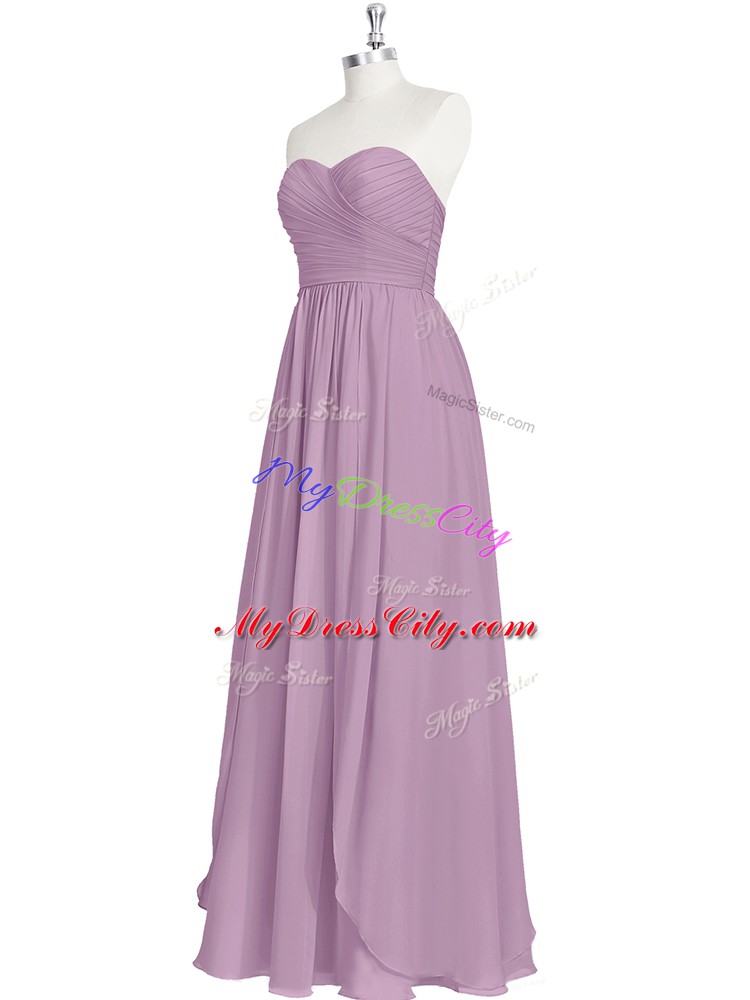 Amazing Purple A-line Chiffon Sweetheart Sleeveless Ruching Floor Length Zipper Prom Dresses