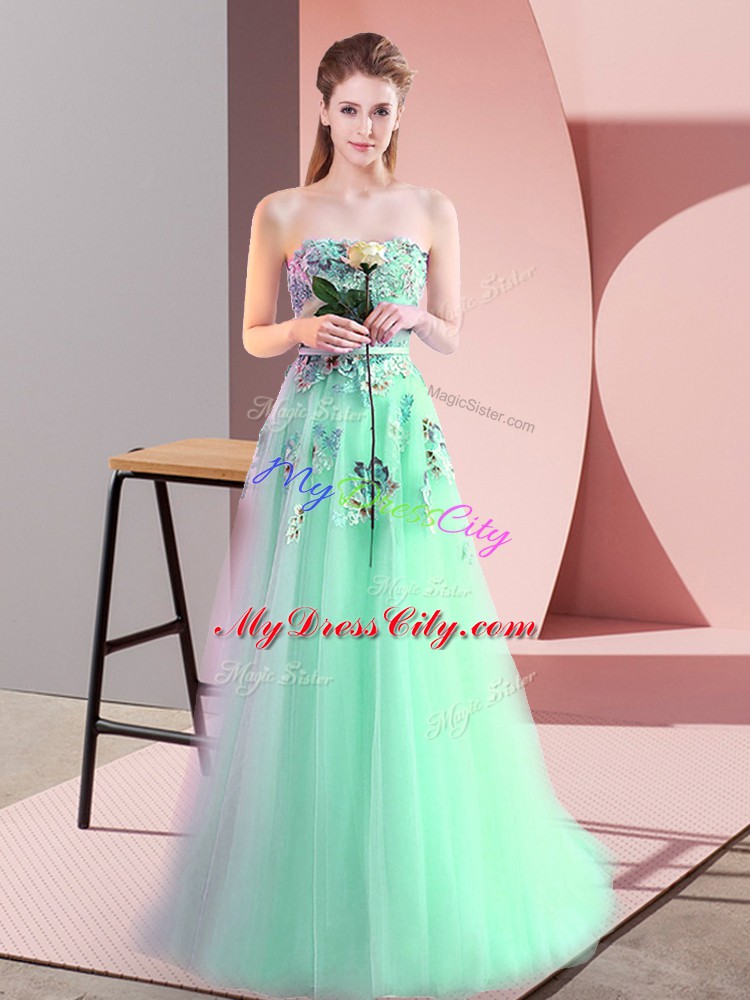 A-line Prom Dress Apple Green Sweetheart Tulle Sleeveless Floor Length Lace Up