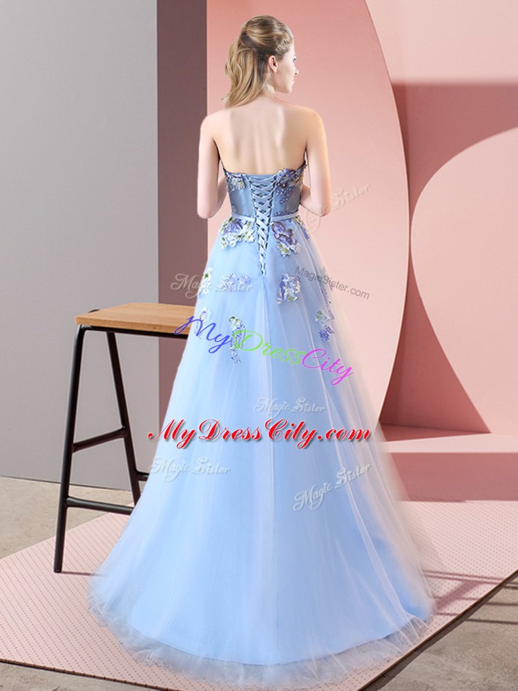 A-line Prom Dress Apple Green Sweetheart Tulle Sleeveless Floor Length Lace Up
