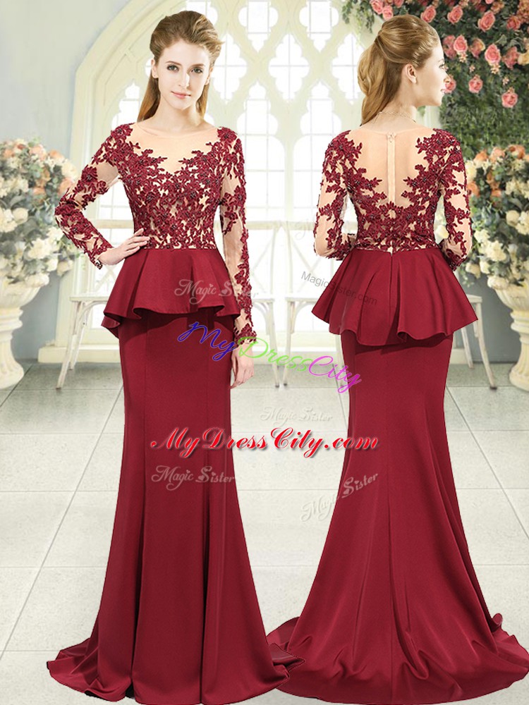 Zipper Dress for Prom Red for Prom and Party with Lace and Appliques Sweep Train