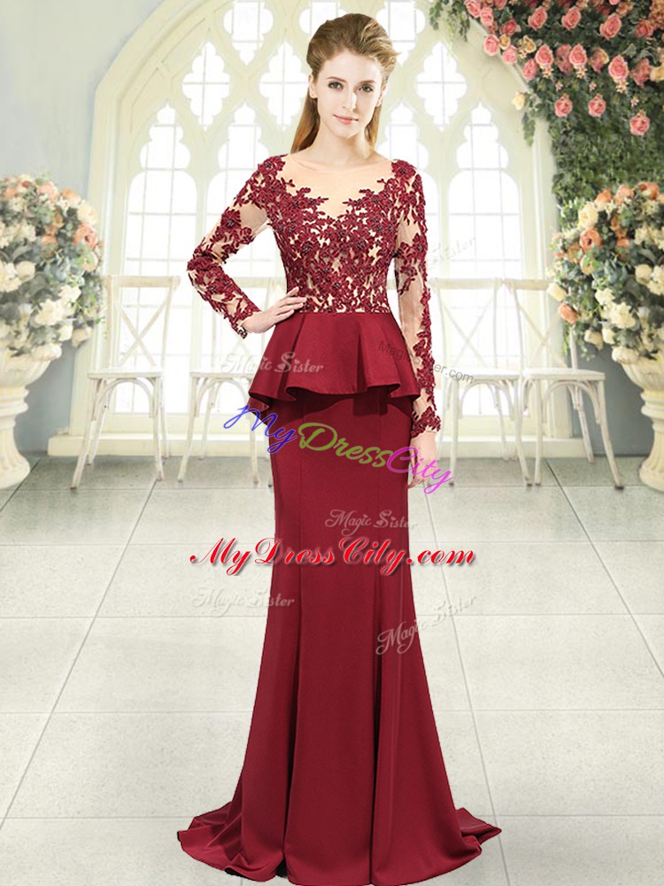 Zipper Dress for Prom Red for Prom and Party with Lace and Appliques Sweep Train