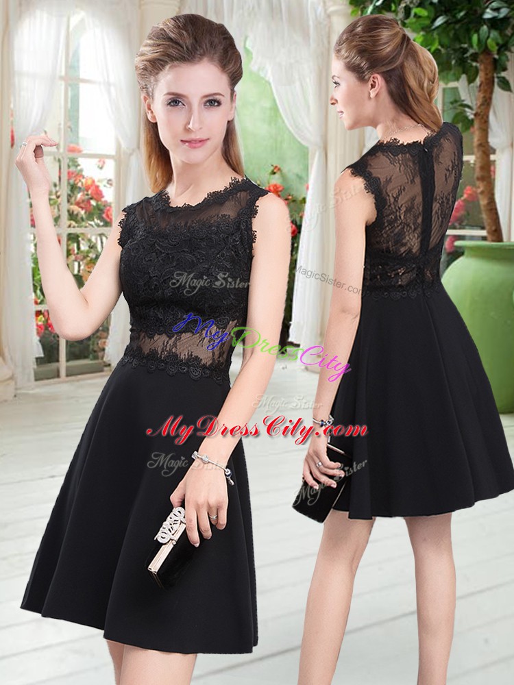 Captivating Black Sleeveless Lace Mini Length Dress for Prom