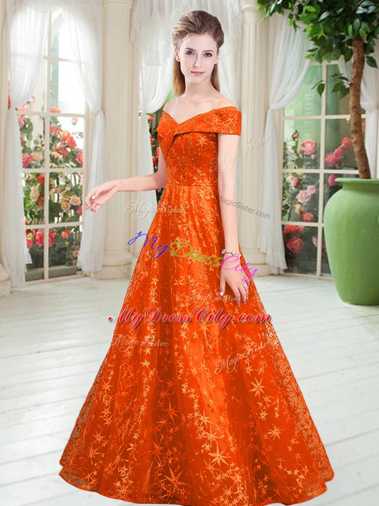 Cheap Orange Sleeveless Beading Floor Length Formal Dresses