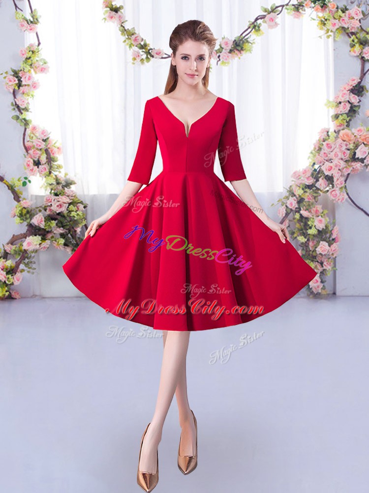Chic Knee Length A-line Half Sleeves Red Dama Dress for Quinceanera Zipper