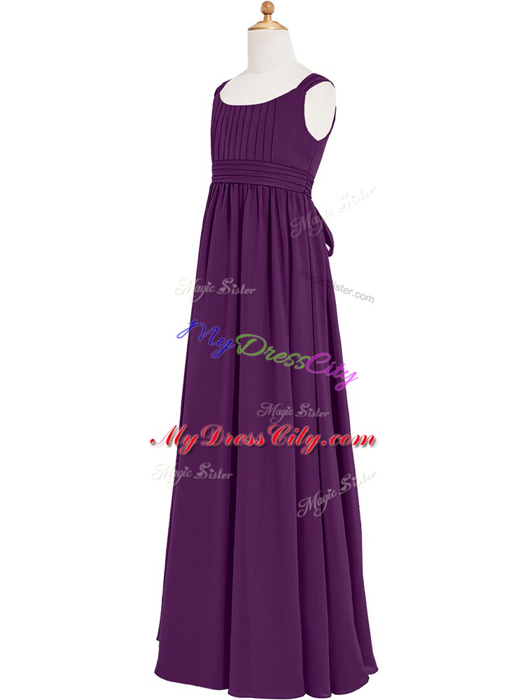 Eggplant Purple Zipper Straps Ruching Homecoming Dress Chiffon Sleeveless