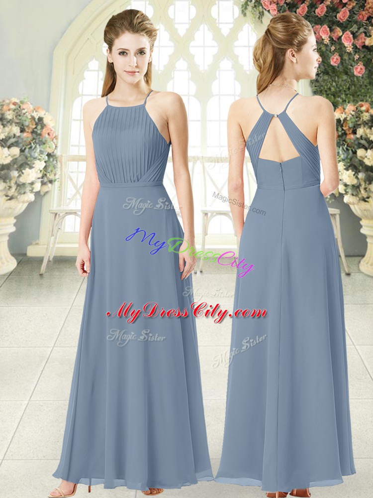 Hot Sale Sleeveless Zipper Floor Length Ruching Prom Party Dress