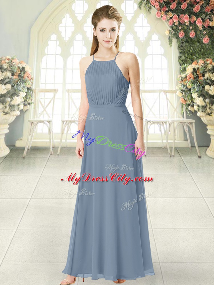Hot Sale Sleeveless Zipper Floor Length Ruching Prom Party Dress
