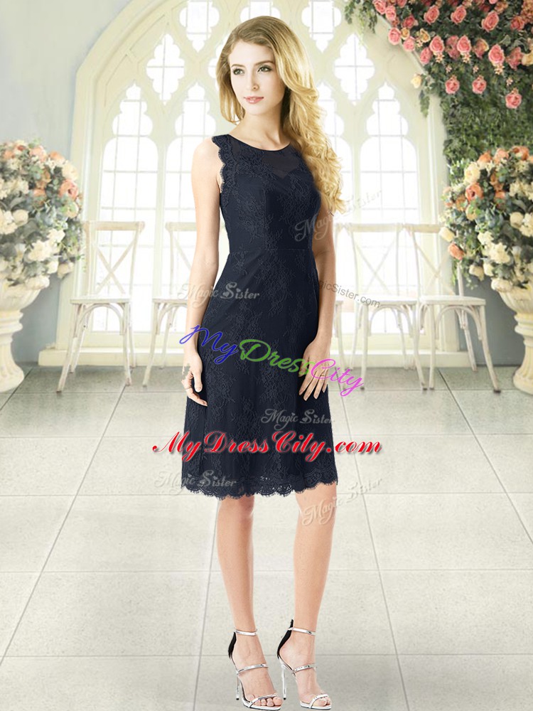 Charming Knee Length Zipper Prom Dress Black for Prom and Party with Lace