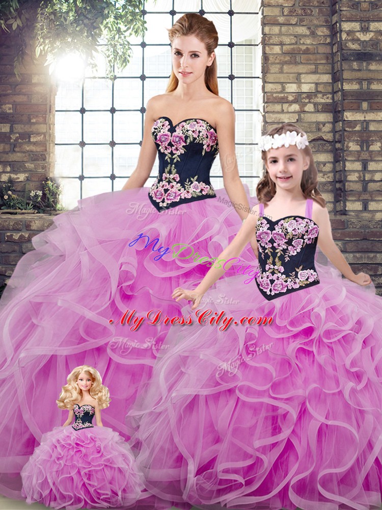 Best Lilac Sleeveless Tulle Sweep Train Lace Up Quinceanera Gowns for Military Ball and Sweet 16 and Quinceanera