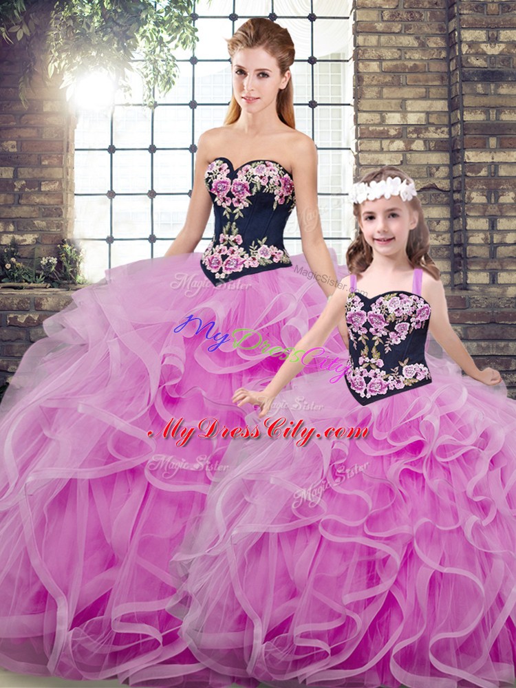 Best Lilac Sleeveless Tulle Sweep Train Lace Up Quinceanera Gowns for Military Ball and Sweet 16 and Quinceanera