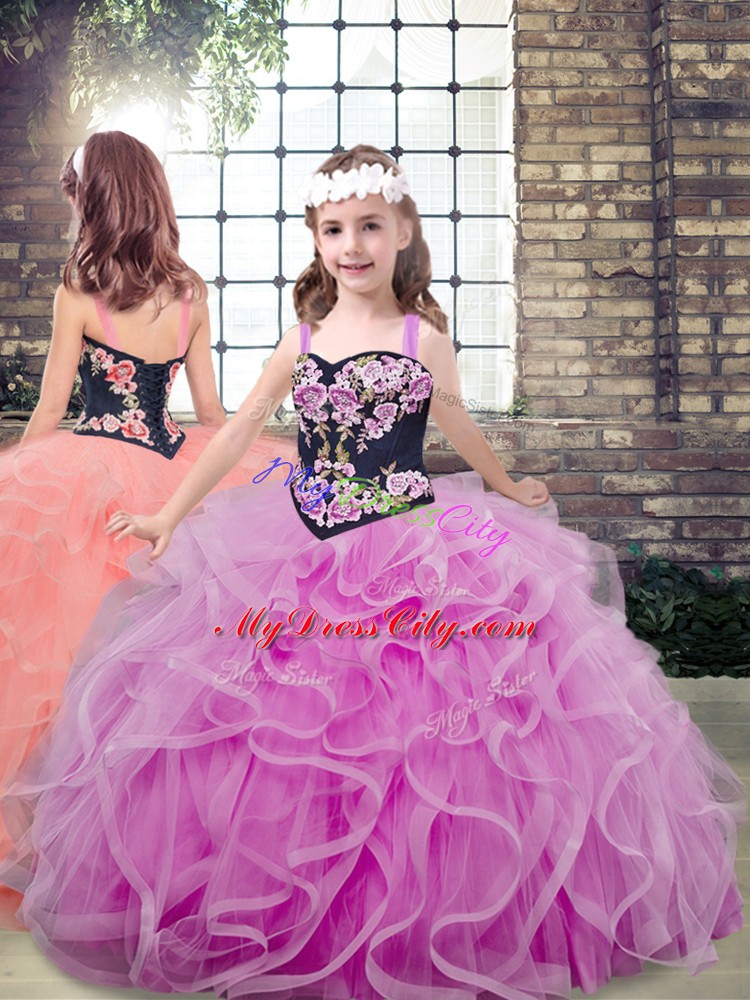 Best Lilac Sleeveless Tulle Sweep Train Lace Up Quinceanera Gowns for Military Ball and Sweet 16 and Quinceanera