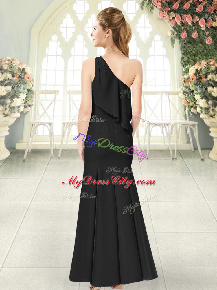 On Sale Black Prom Dresses Prom and Party and Military Ball with Ruching One Shoulder Sleeveless Side Zipper