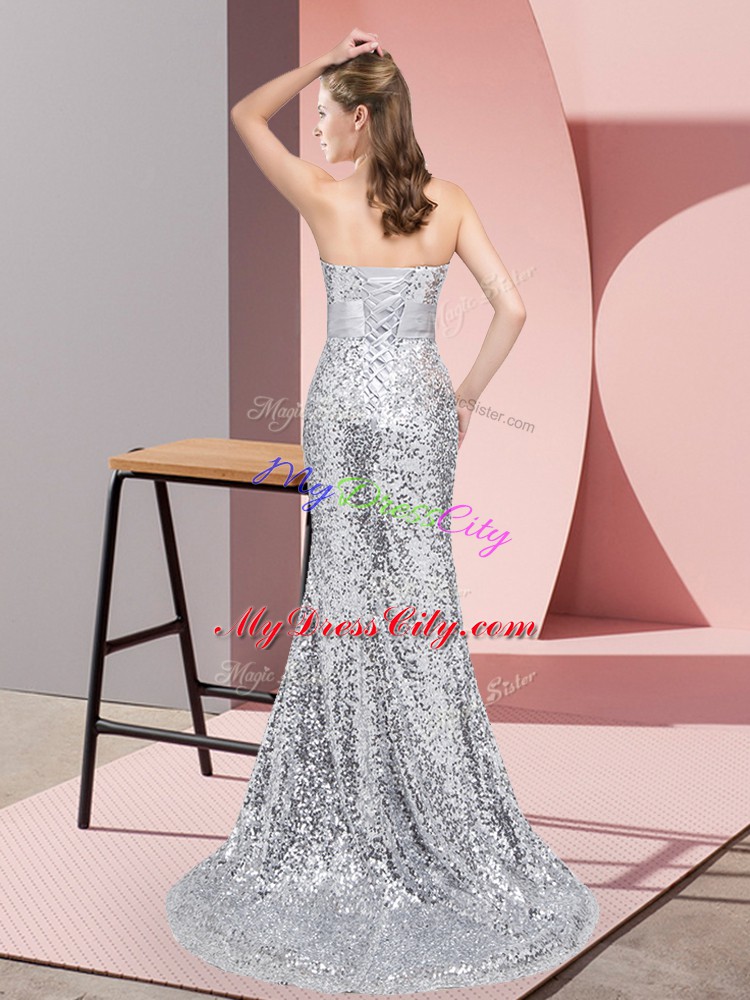 Apple Green Column/Sheath Belt Prom Gown Lace Up Sequined Sleeveless