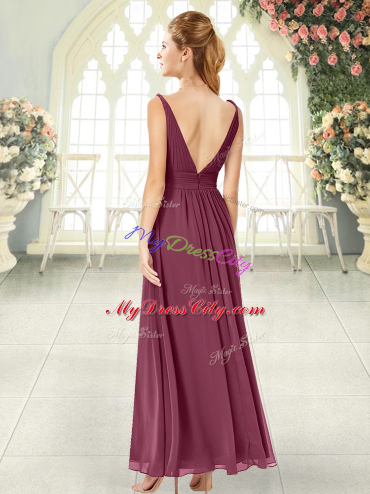 V-neck Sleeveless Chiffon Formal Evening Gowns Ruching Backless