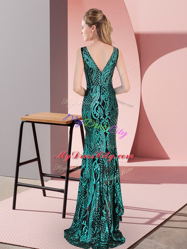 Beauteous Green Homecoming Dress Prom and Party with Ruching V-neck Sleeveless Zipper