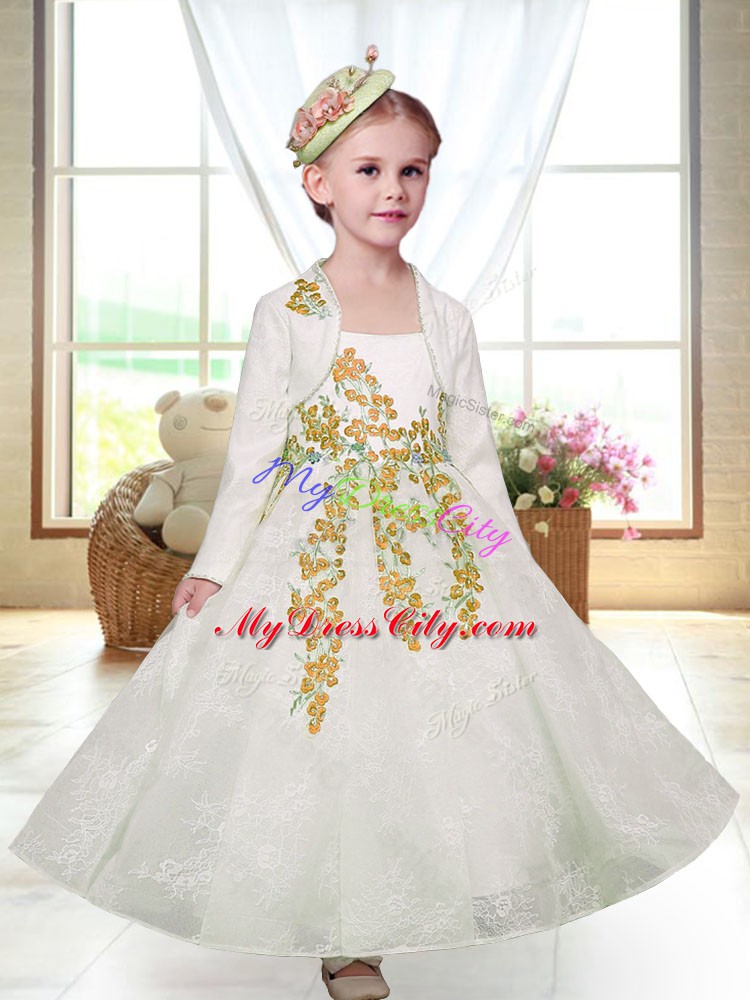 Straps Sleeveless Lace Flower Girl Dresses Embroidery Zipper