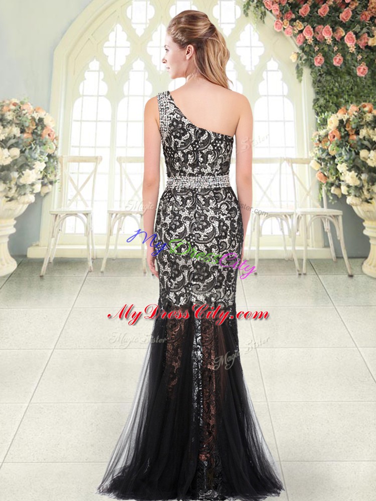 High Quality Beading and Lace Evening Dress Black Zipper Sleeveless Floor Length