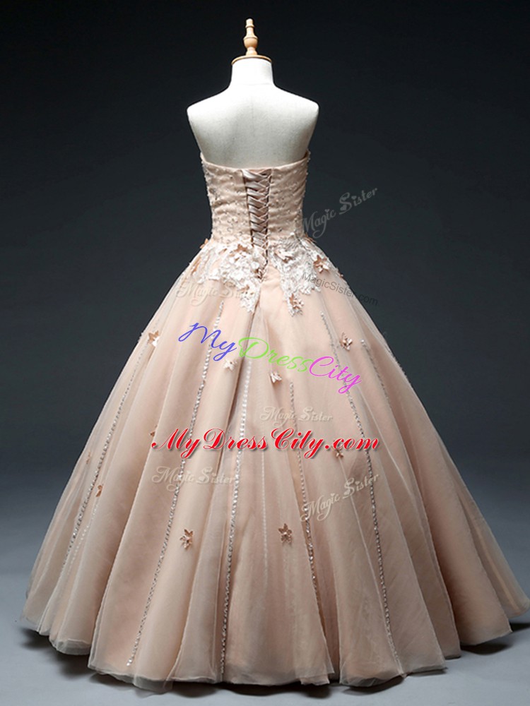 Custom Designed Sleeveless Lace Up Floor Length Beading and Appliques Little Girl Pageant Dress