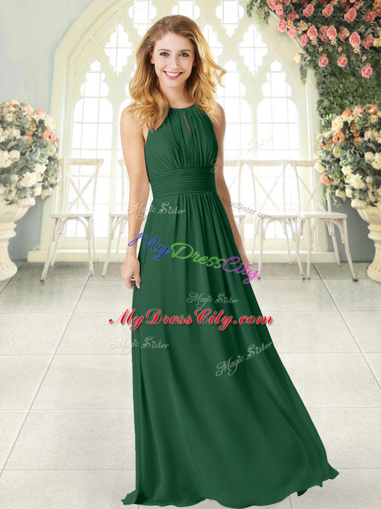 Sleeveless Chiffon Floor Length Zipper Homecoming Dress in Green with Ruching