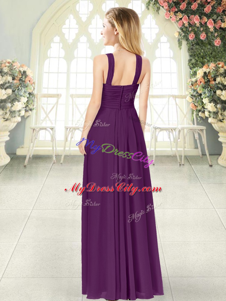 Empire Evening Dress Burgundy Straps Chiffon Sleeveless Floor Length Zipper